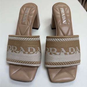 Authentic Prada Intarsia-Knit Logo Mules - block heel size 38.5